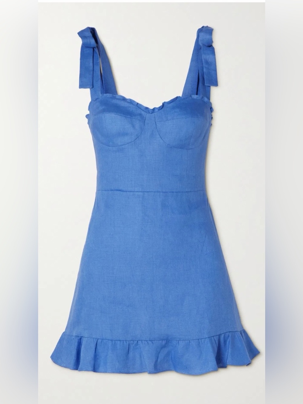 Reformation Desiree Ruffle Trim Linen Mini Dress Blue